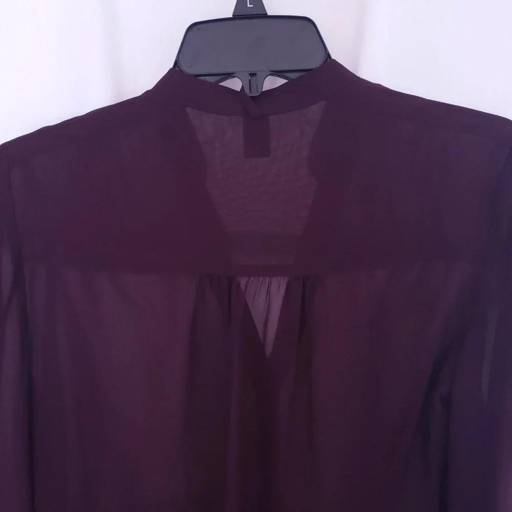 Express Women Purple Button V Neck Long Sleeve Sheer Lightweight Blouse Size S - Picture 14 of 15
